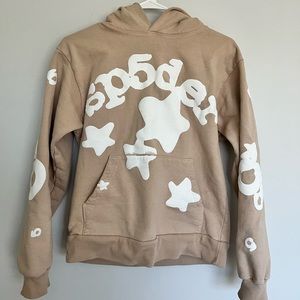 Sp5der Hoodie - Sand Young Thug Spider Hoodie Tan Beige Puff Print Star Hoodie